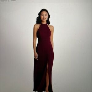 Maroon Burgundy Halter Bridesmaid Dress